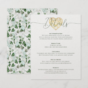 Invitación Detalles del Boda del follaje elegante del corazón