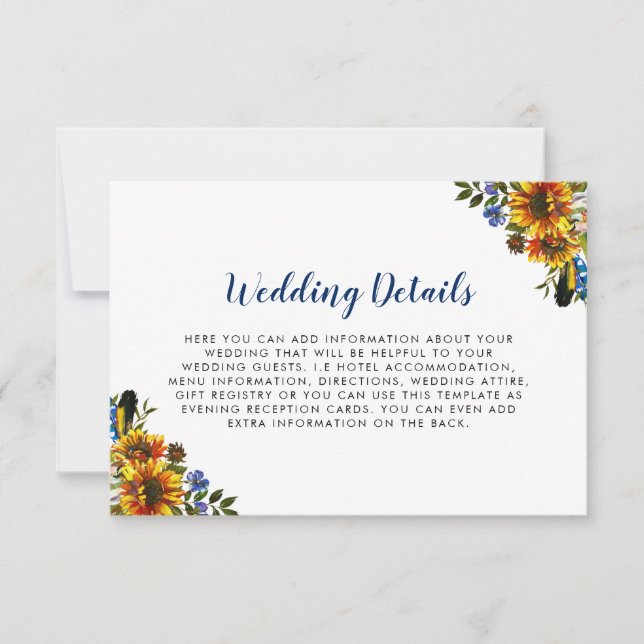 Invitación Detalles del Boda del girasol azul de la Marina Ru (Anverso)