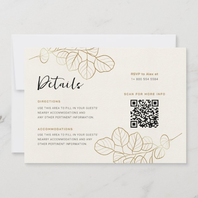 Invitación Detalles del Boda del marco con pintura de oro de  (Anverso)
