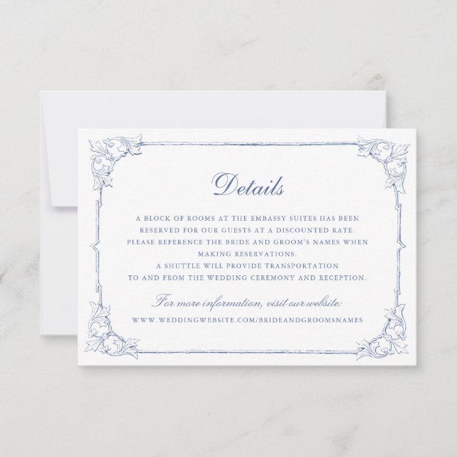 Invitación Detalles del Boda del marco de ornamento elegante  (Anverso)