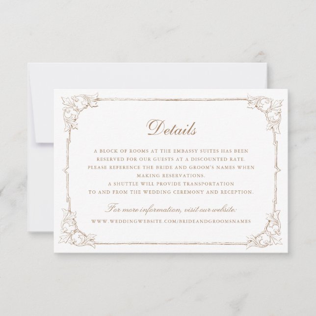 Invitación Detalles del Boda del marco de ornamento elegante  (Anverso)