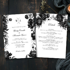 Invitación Detalles del Boda del Monograma Blanco Gótico Moon