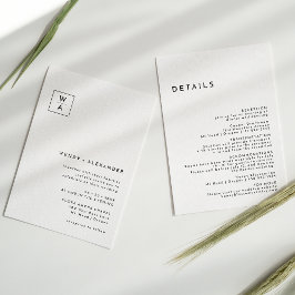 Invitación Detalles del Boda del Monograma Blanco Moderno Neg
