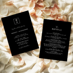 Invitación Detalles del Boda del Monograma del guión moderno