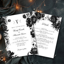 Invitación Detalles del Boda del Monograma Gótico Blanco de l