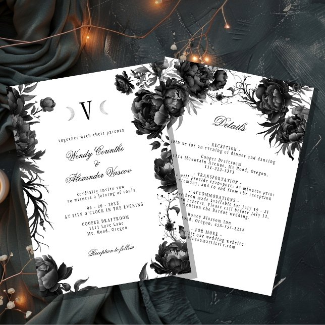 Invitación Detalles del Boda del Monograma Gótico Blanco de l (Subido por el creador)