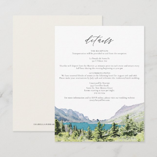 Invitación Detalles del Boda del Parque Nacional Glaciar de A (Anverso / Reverso)