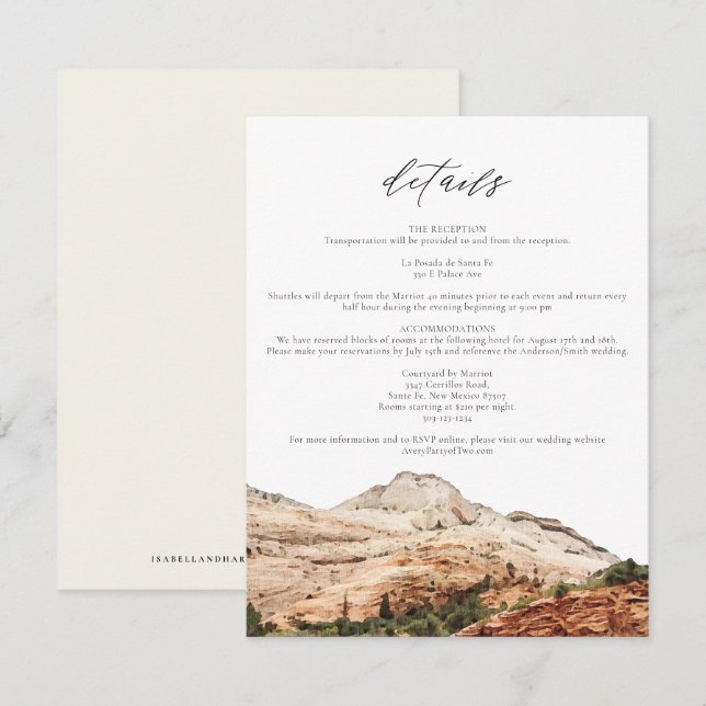 Invitación Detalles del Boda del Parque Nacional Zion en colo (Anverso / Reverso)
