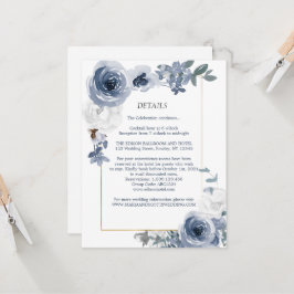 Invitación Detalles del Boda Dusty Blue White Floral Gold
