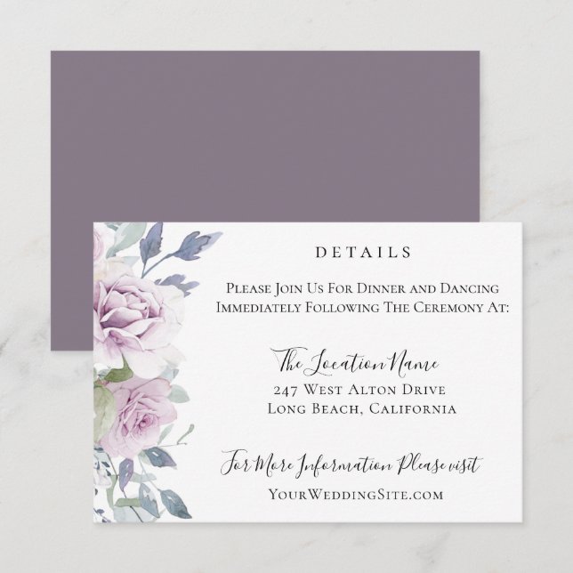 Invitación Detalles del Boda Dusty Garden Floral (Anverso / Reverso)