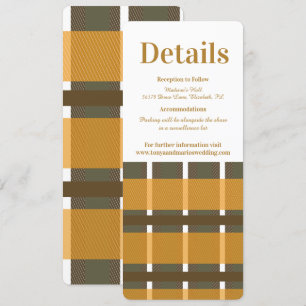 Invitación Detalles del Boda Flannel Mustard de Plaid Fall
