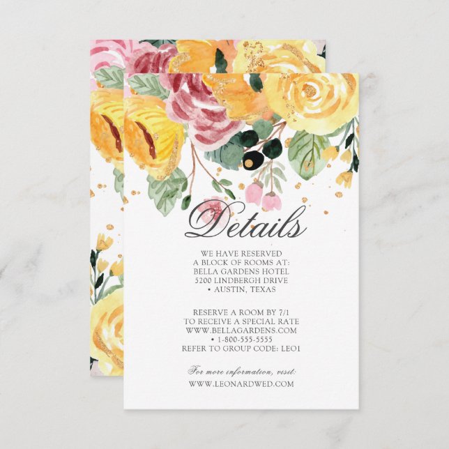 Invitación Detalles del Boda floral acuarela (Anverso / Reverso)