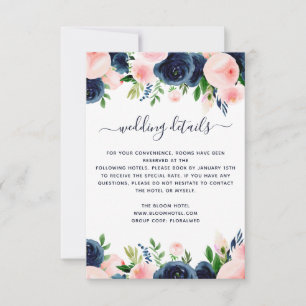 Invitación Detalles del Boda floral acuático azul marino