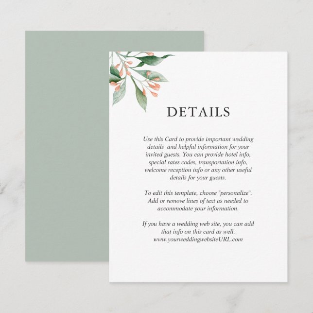 Invitación Detalles del Boda floral acuático elegante y simpl (Anverso / Reverso)