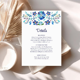 Invitación Detalles del Boda Floral Azul y Blanco Fiesta