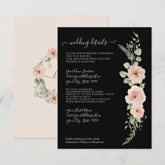 Invitación Detalles del Boda Floral Boho Rubor Mint Foliage (Anverso / Reverso)