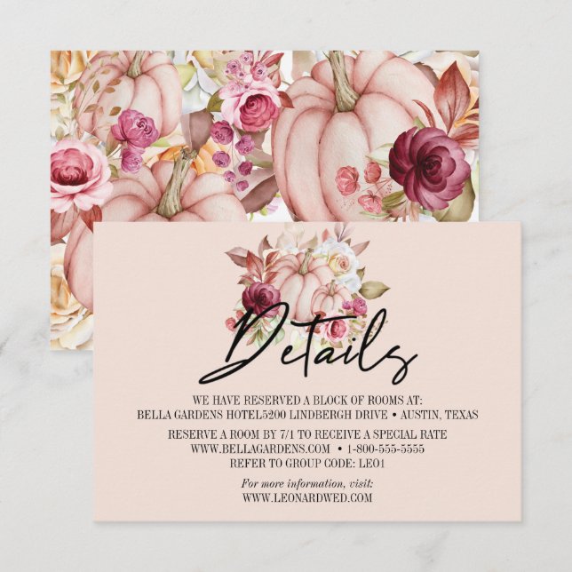Invitación Detalles del boda Floral de calabaza otoñal (Anverso / Reverso)