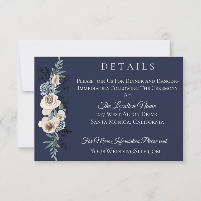 Invitación Detalles del Boda floral de la Marina Blue Champag (Anverso)