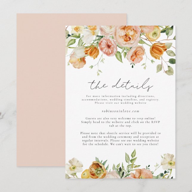 Invitación Detalles del Boda floral de primavera del Pastel R (Anverso / Reverso)