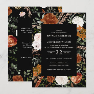 Invitación Detalles del boda floral de terracota negra presup