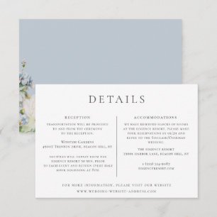 Invitación Detalles del Boda Floral Dusty Blue Garden