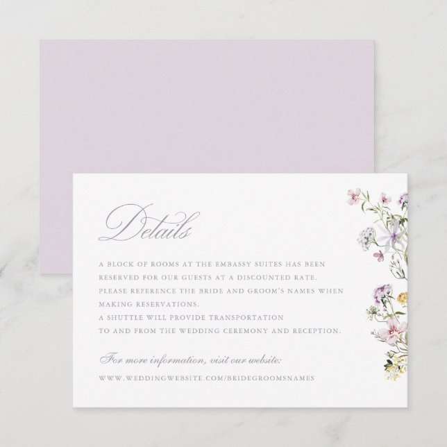 Invitación Detalles del Boda Floral Elegante de Flores Silves (Anverso / Reverso)