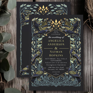 Invitación Detalles del Boda floral gótico Raven encantado y