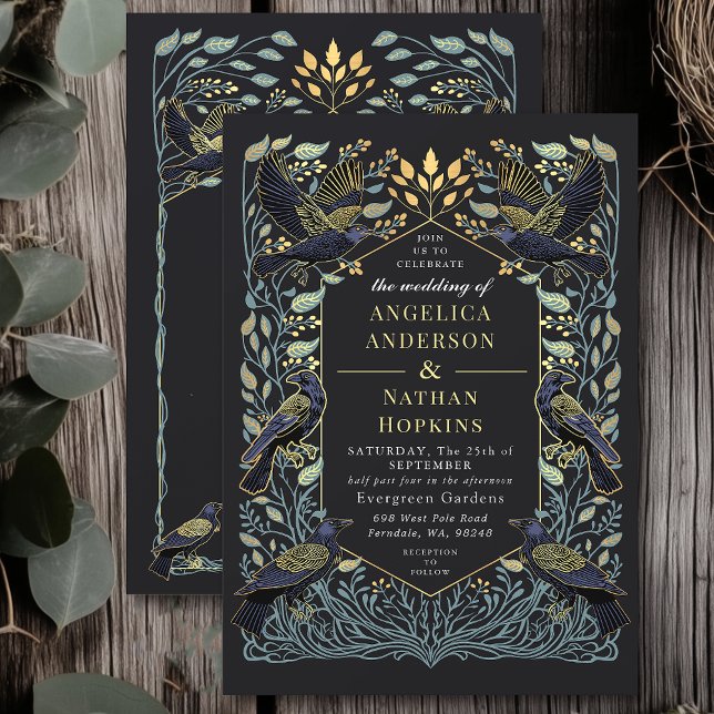 Invitación Detalles del Boda floral gótico Raven encantado y (Subido por el creador)
