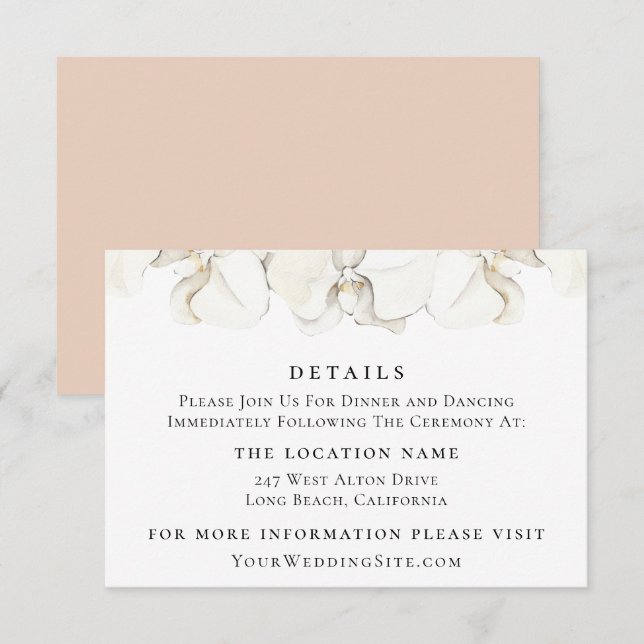 Invitación Detalles del Boda Floral Orquídea Blanco (Anverso / Reverso)