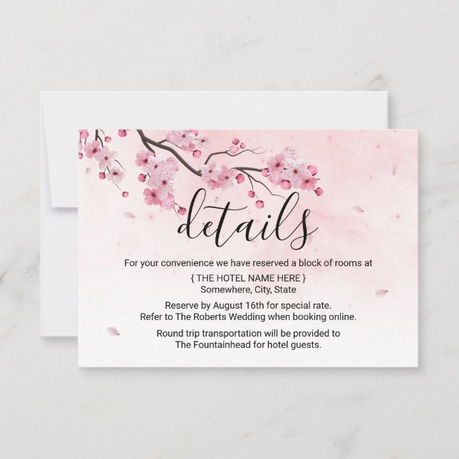 Invitación Detalles del Boda floral rosa acuarela (Anverso)