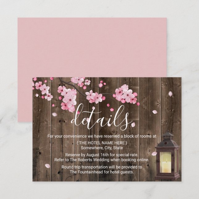 Invitación Detalles del Boda floral rosa de linterna de vinta (Anverso / Reverso)