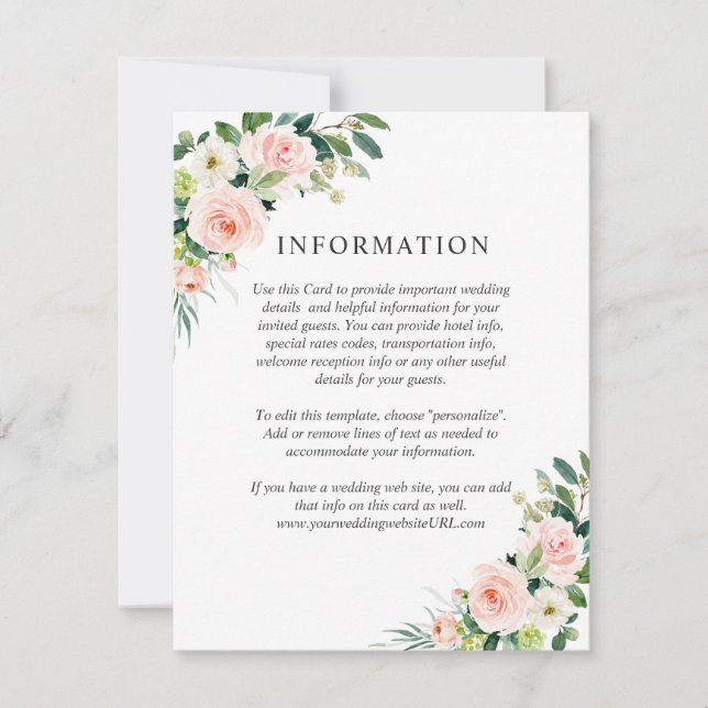 Invitación Detalles del Boda floral rosa Rubor (Anverso)