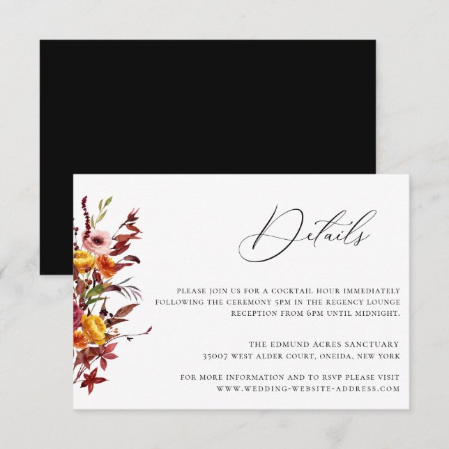 Invitación Detalles del Boda floral rustico de follaje otoñal (Anverso / Reverso)