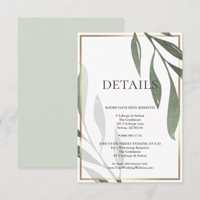 Invitación DETALLES DEL boda | Foliage de aceitunas verdes de (Anverso / Reverso)