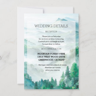 Invitación Detalles del Boda forestal borroso azul verde de W