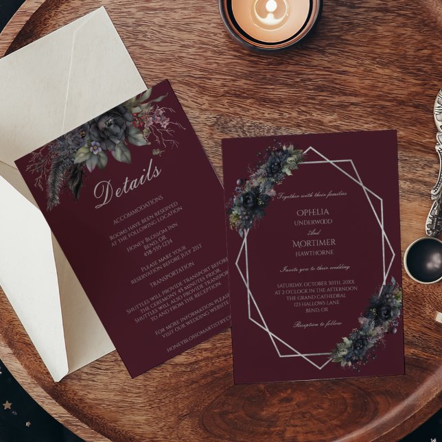 Invitación Detalles Del Boda Formal De Flores Góticas Oscuras (Subido por el creador)