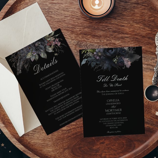 Invitación Detalles Del Boda Formal Gótico Negro Hasta La Mue (Subido por el creador)