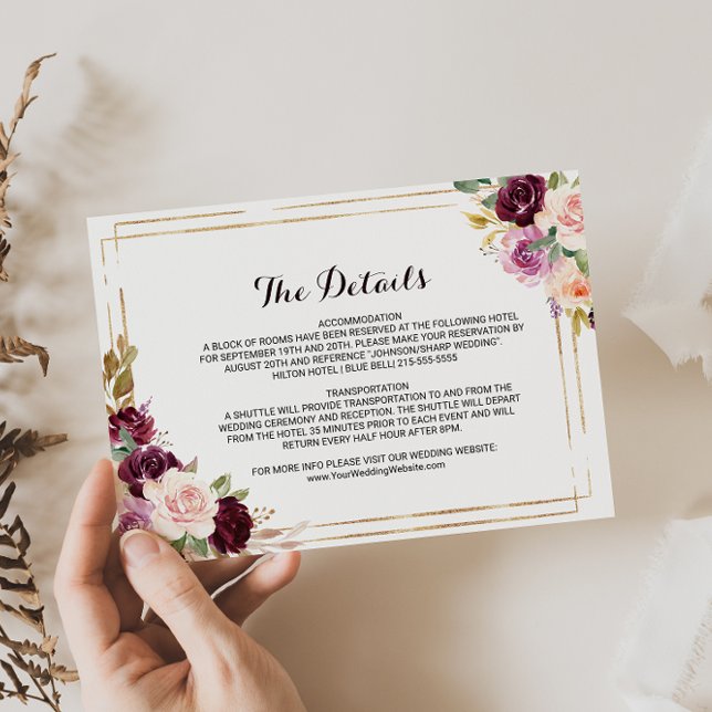 Invitación Detalles del Boda geométrico de Borgoña Insertar t (Subido por el creador)