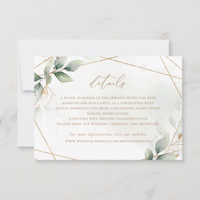 Invitación Detalles del Boda geométrico de la hoja de oro ver (Anverso)