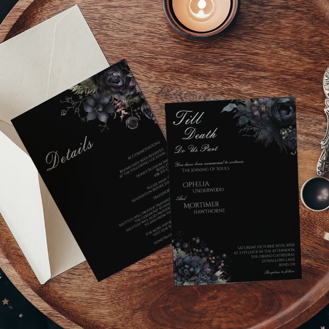 Invitación Detalles Del Boda Gótico Floral Negro Hasta La Mue (Subido por el creador)