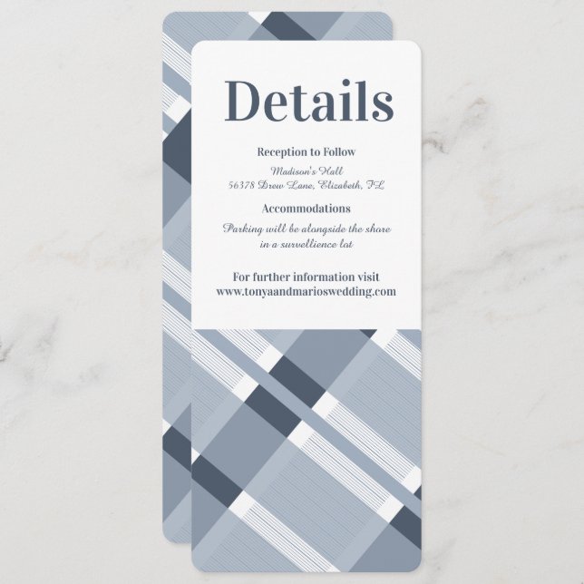 Invitación Detalles del Boda moderno de la Marina Azul Polvo (Anverso / Reverso)