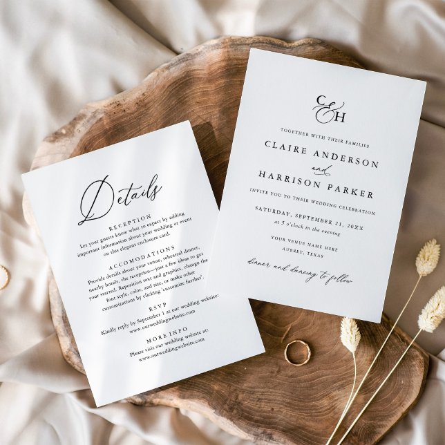 Invitación Detalles del Boda monograma simple y elegante (Subido por el creador)
