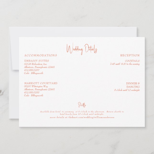 Invitación Detalles del Boda naranja (Anverso)