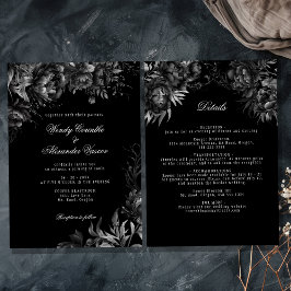 Invitación Detalles del Boda negro gótico clásico y
