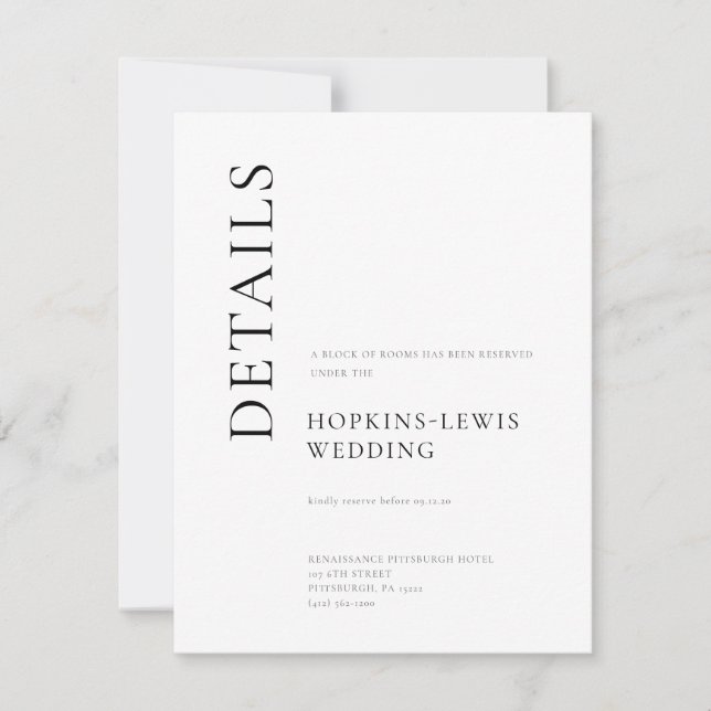 Invitación Detalles del Boda negro y Rubor moderno (Anverso)