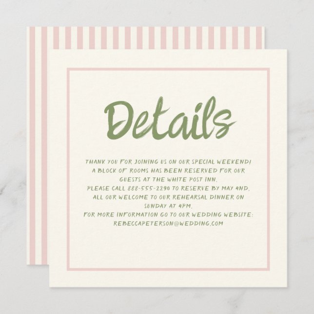 Invitación Detalles del Boda Pastel Retro de escritura a mano (Anverso / Reverso)