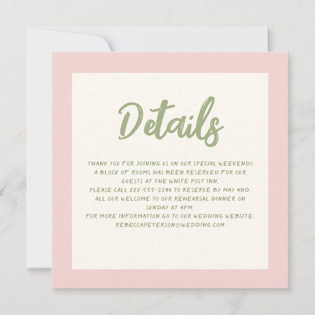 Invitación Detalles del Boda retro Pinky Pastel (Anverso)