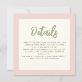 Invitación Detalles del Boda retro Pinky Pastel