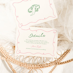 Invitación Detalles del Boda rosa y verde dibujado a mano cap