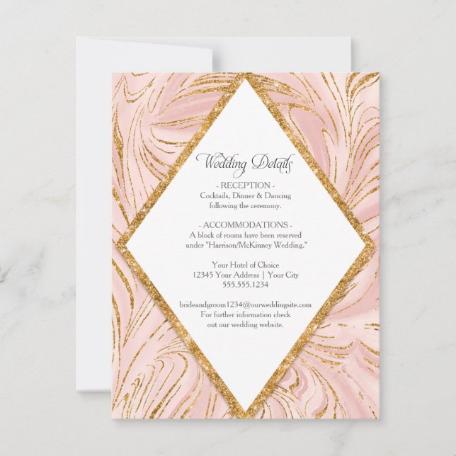 Invitación Detalles del Boda rosado de Rubor Gold Marble Rosa (Anverso)